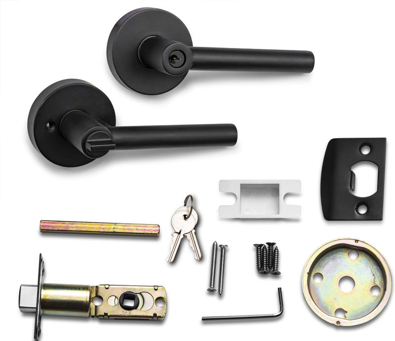 Berlin Modisch Entry Lever Door Handle Lock and Key Sleek Round Locking Lever Set [for Front Door or Office] Reversible for Right & Left Sided Doors Heavy Duty â€“ Iron Black Finish - Image 2